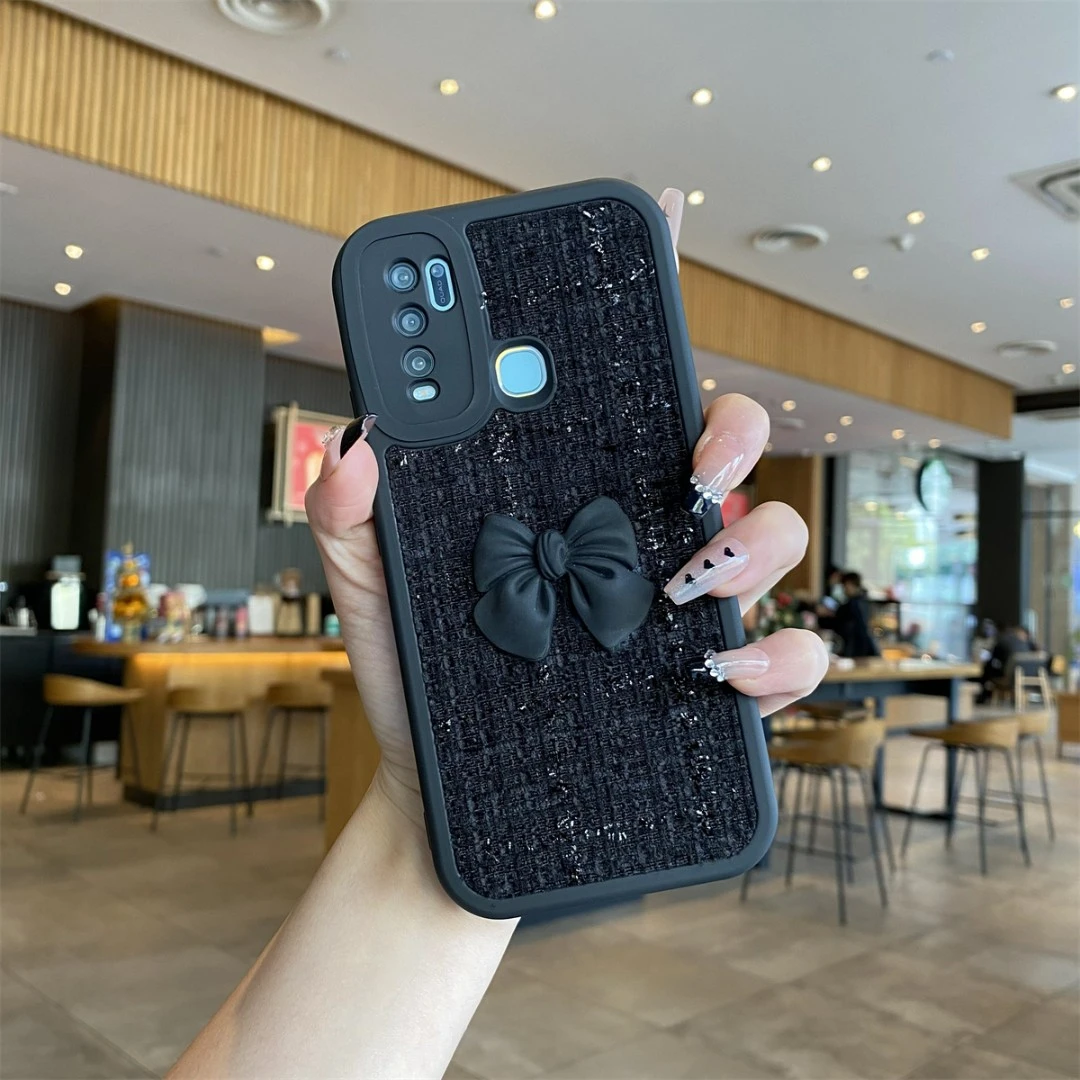 适用于VIVO Y50-小胖妞针织蝴蝶结【黑色】全包防摔硅胶软壳