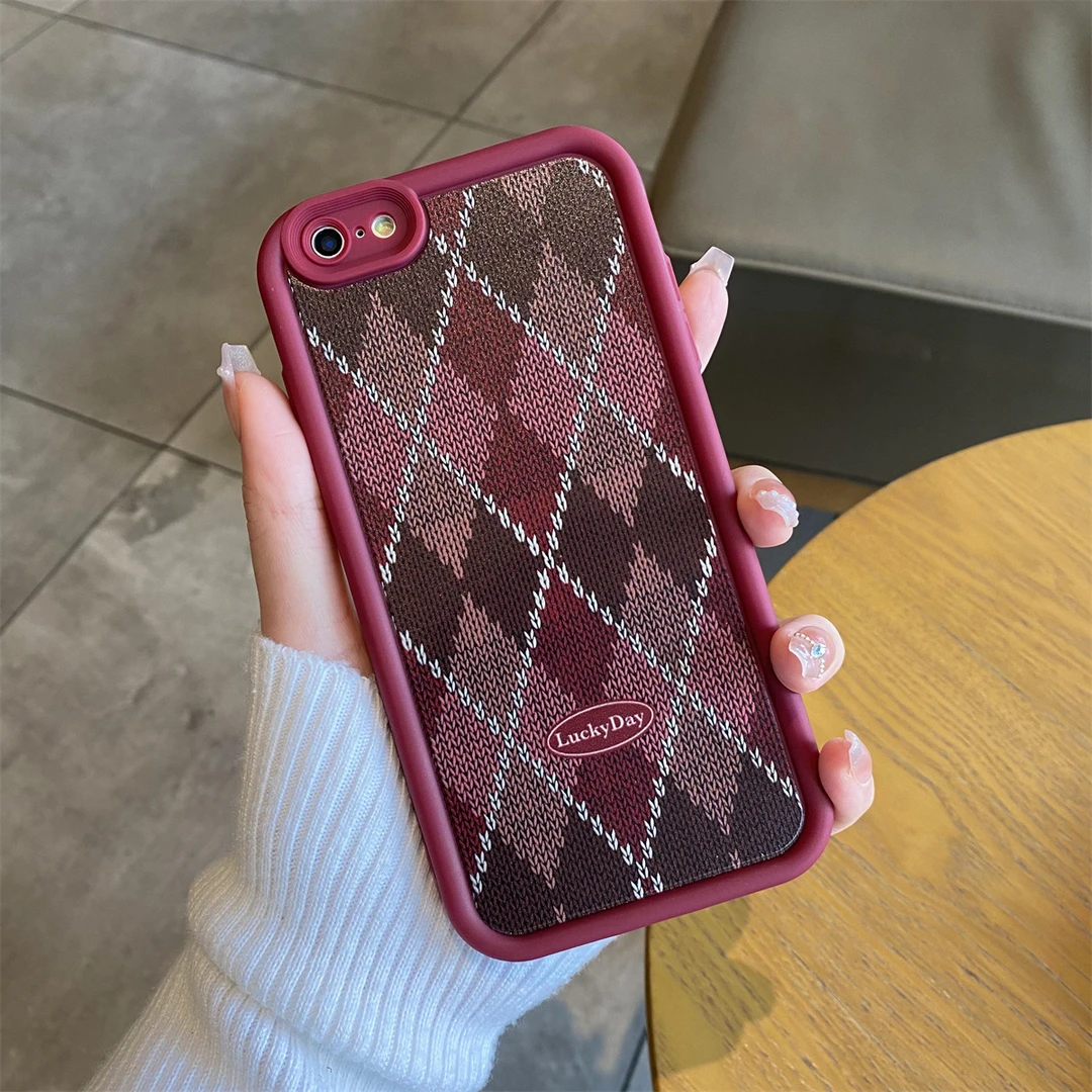 适用于苹果6Plus/6SPlus拼色菱格纹手机壳防摔天眼阶梯复古保护壳