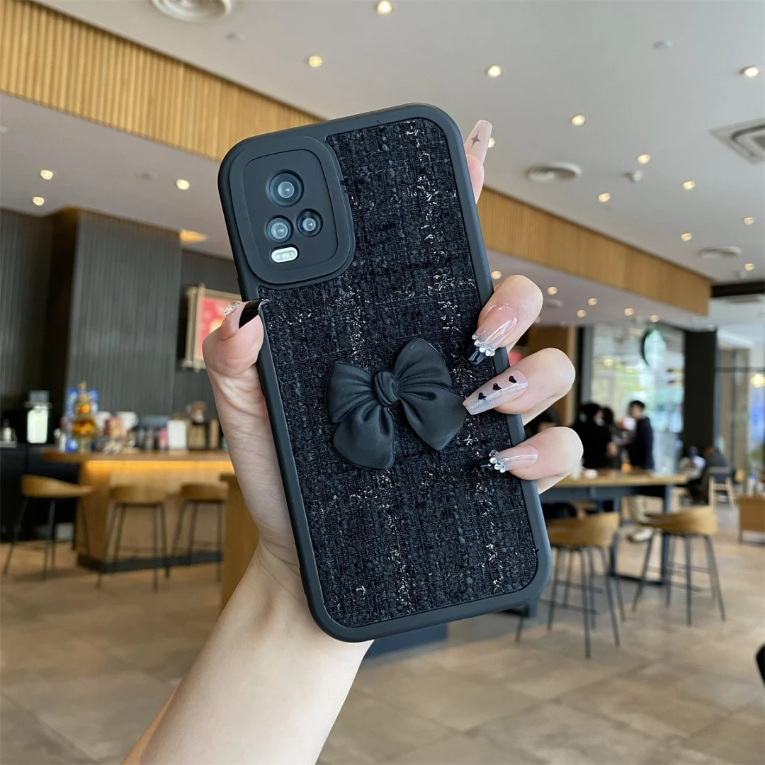 适用于VIVO S7/S7T-小胖妞针织蝴蝶结【黑色】全包防摔硅胶软壳