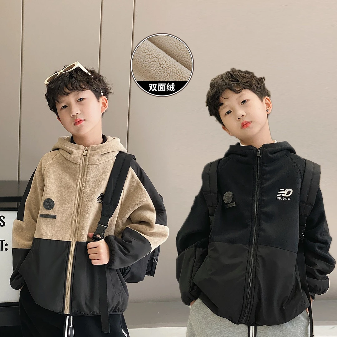 男童加绒外套2022冬装新摇粒绒上衣厚中大童毛呢儿童夹克潮G67693