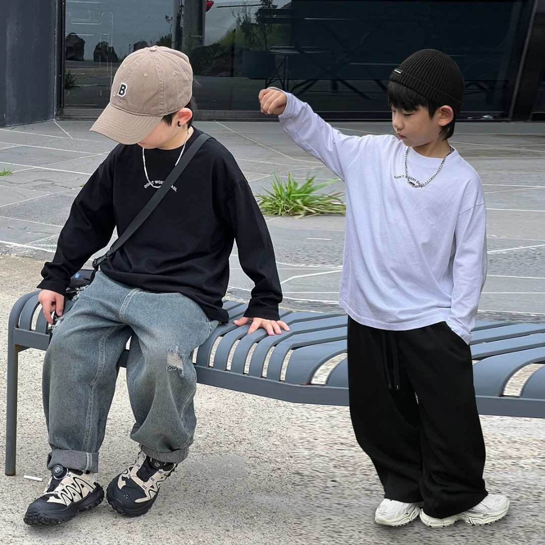 男童秋装新款长袖T恤6-12岁潮款宽松上衣中大童纯色打底衫LP5001