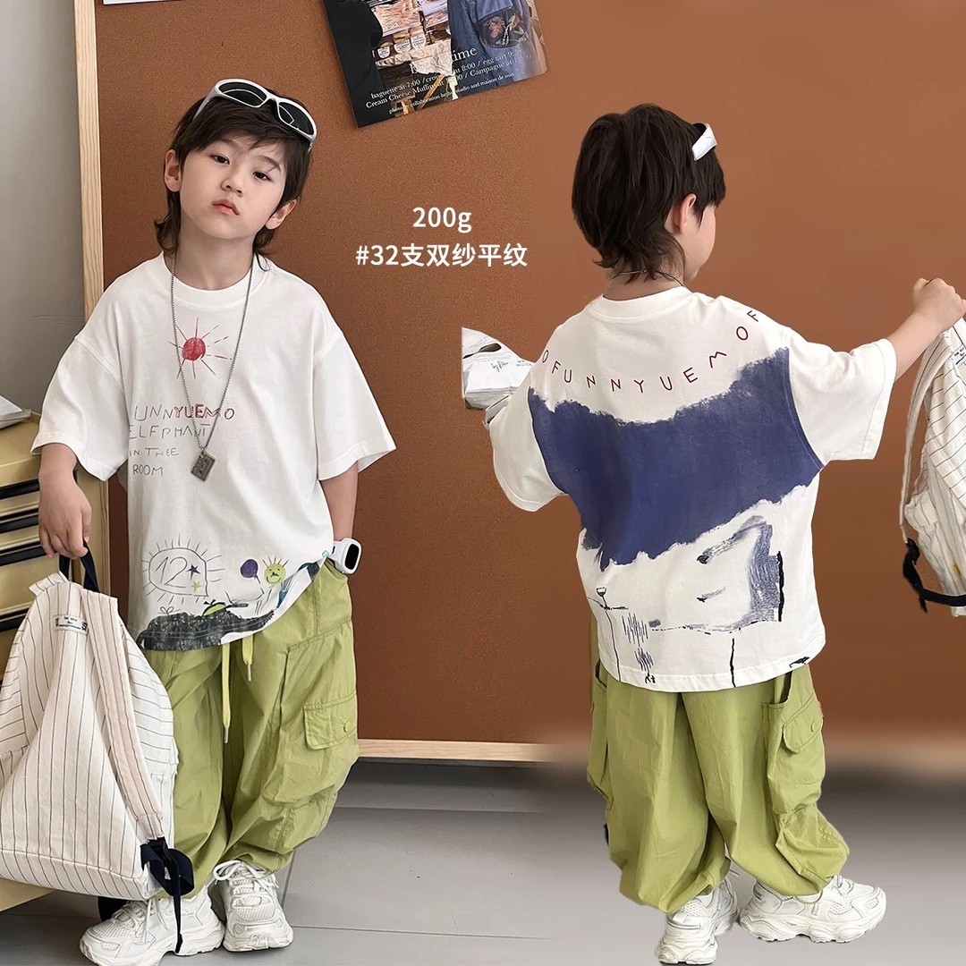 男童短袖2024夏季新款洋气卡通漫画上衣男孩薄款印花半袖TY70757