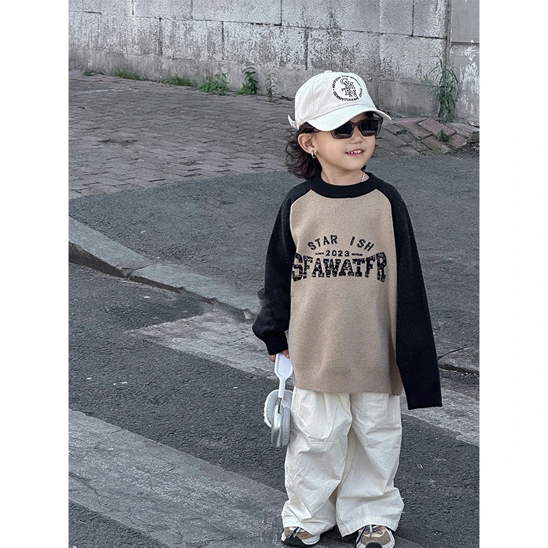 男童毛衣冬装中大童韩版洋气插肩袖针织衫宝宝圆领套头衫厚98231