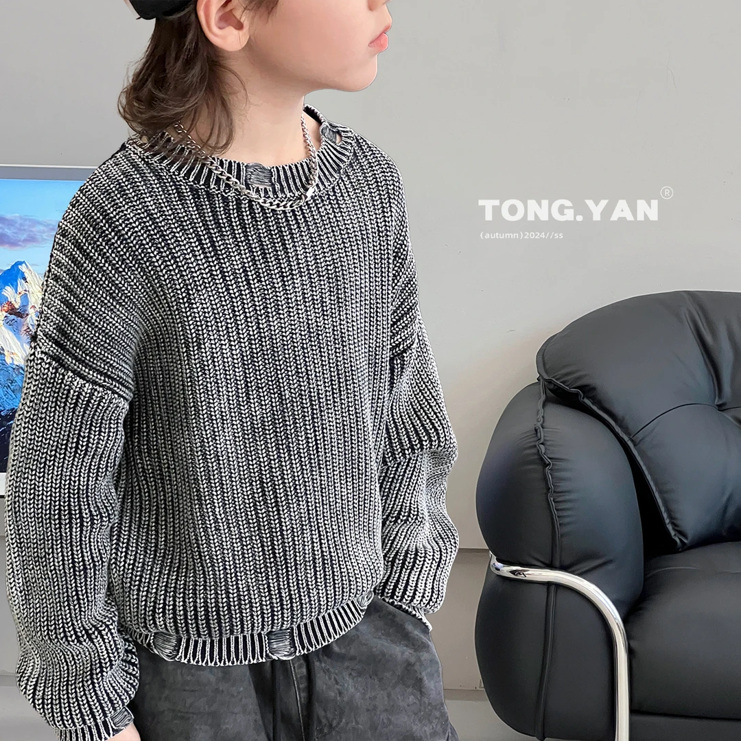 童沿【石墨灰】男童毛衣2024秋装新款中大童套头针织衫韩版YC68603