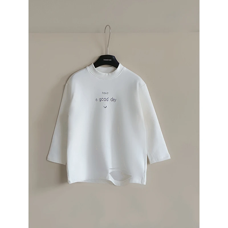 儿童加绒T恤冬装新款中大童洋气百搭打底衫男童白色上衣韩LP5080