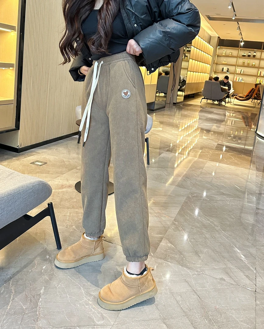 程程甄选【绒绒熊同款裤子】欧棉绒加厚绒保暖外裤女卫裤7299