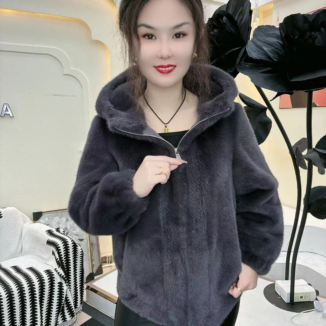 【芙蓉臻选】短款连帽雪兰貂冬季高端时尚百搭外套