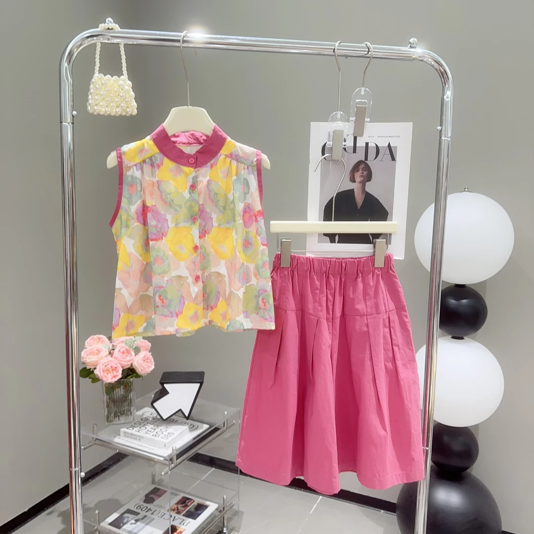【新品】2024新款夏季韩版女童碎花上衣+裤裙--Y2440