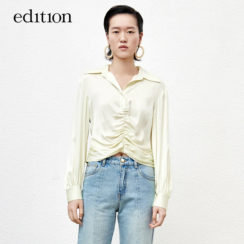 【商场同款】edition桑蚕丝衬衣女抽褶收腰短衬衫#EBB2TOP017