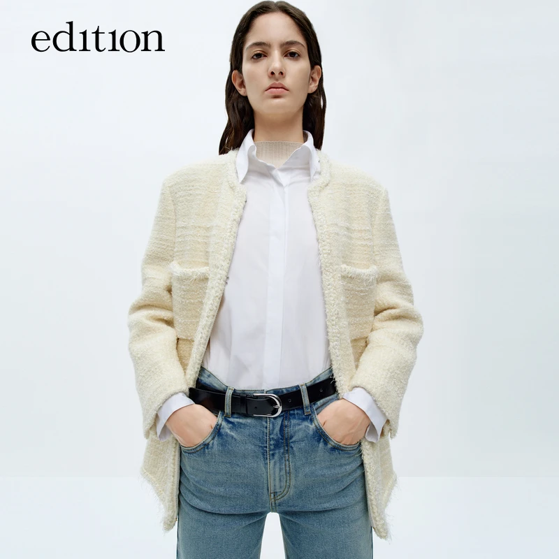 【商场同款】edition珍珠流苏边小香羊毛外套#EBC4COT013