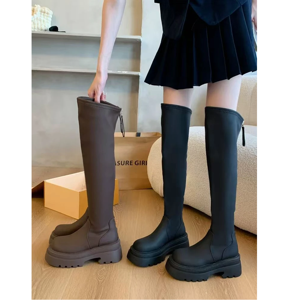 欧洲站加绒过膝靴女2024冬新款长筒靴显瘦高筒靴子长靴厚底瘦瘦靴