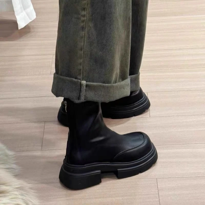 厚底黑色马丁靴女2025新款春秋女鞋英伦风切尔西瘦瘦靴加绒短靴子