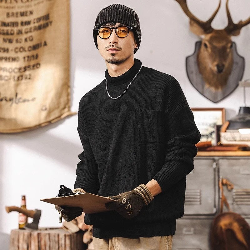 美式复古675g重磅高领毛衣男冬季保暖针织衫男士内搭秋冬款打底衫