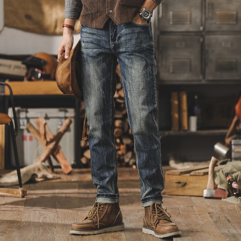 美式高端修身直筒牛仔裤2025新款男潮牌工装裤子男秋冬复古休闲裤