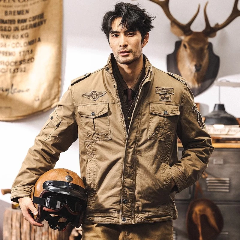 美式复古加绒夹克外套男秋冬新款户外工装棉服男大码保暖飞行员服