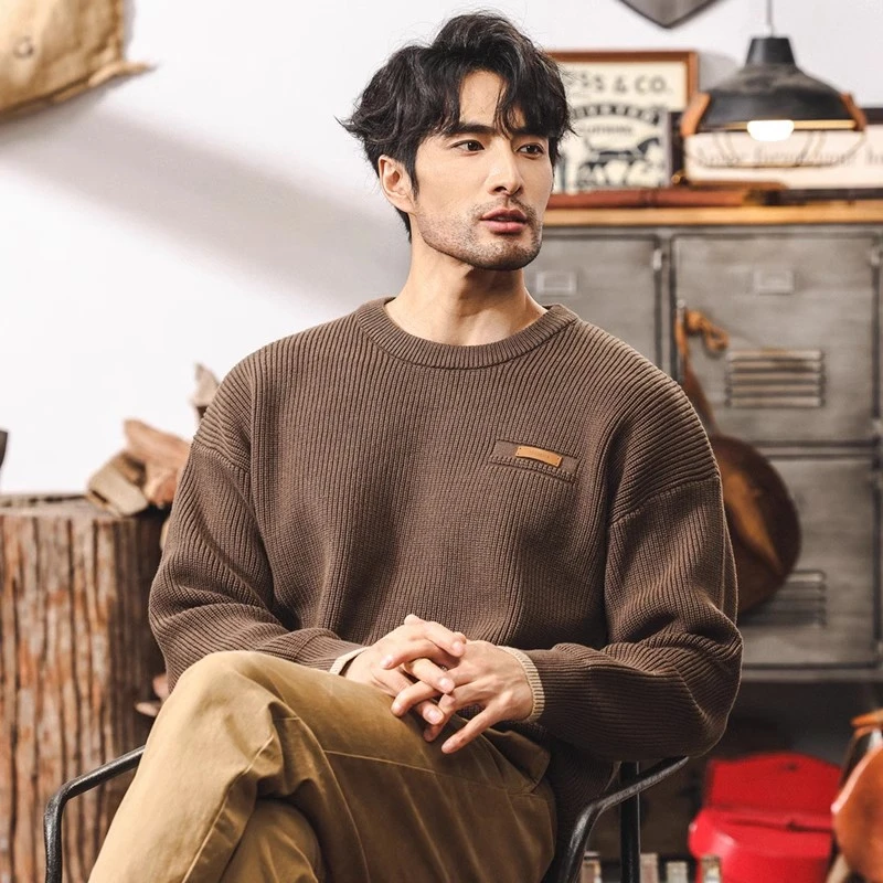 美式复古700g重磅针织衫男冬季加厚保暖慵懒风毛衣男士内搭秋冬款