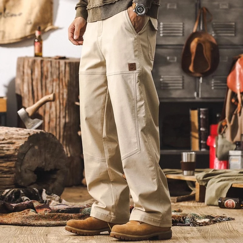美式复古卡其色工装裤子男秋冬2025新款高级感宽松直筒男士休闲裤