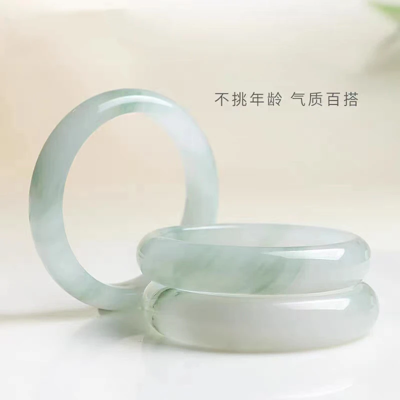 天然金丝玉中宽扁条天山翠手镯女款佘太翠常规气质玉镯多样性发货