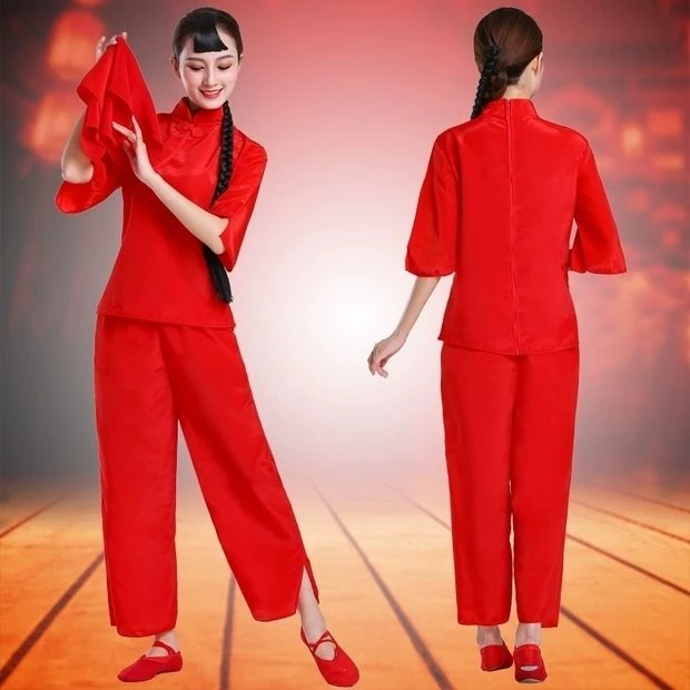 九儿演出服女红高粱舞蹈服古典秧歌高粱颂同款民族红色舞蹈服套装