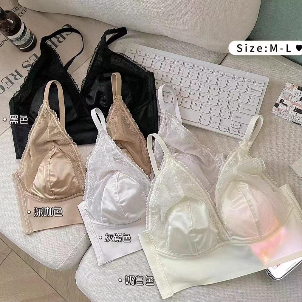 【白桃乌龙】轻奢法式蕾丝缎面拼接轻薄性感舒适无钢圈美背吊带2315