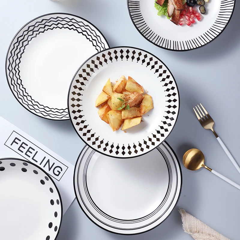 【宠粉福利】赫本风8英寸装螺纹深汤盘家用餐具陶瓷网红盘碟纯色