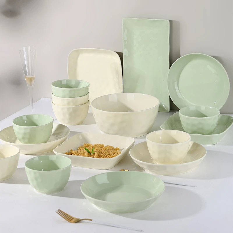 瓷县令奶油风16件套碗碟套装家用简约碗盘清新餐具高颜值乔迁碗筷