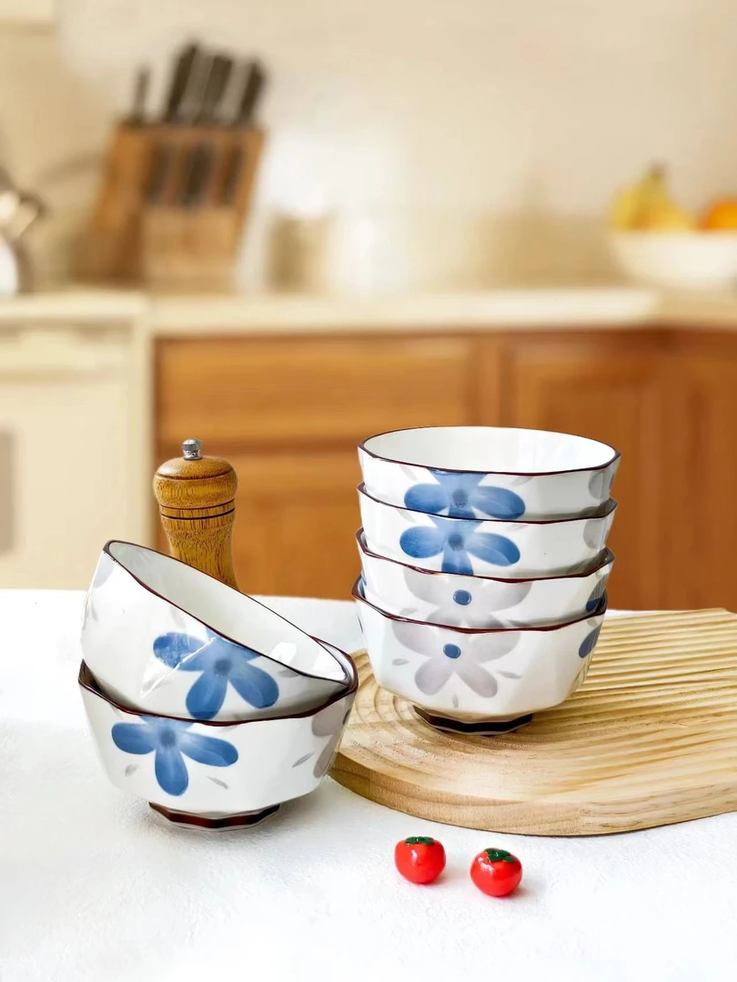 5英寸蓝花物语米饭碗网红手绘吃饭碗釉下彩家用创意复古钻石碗