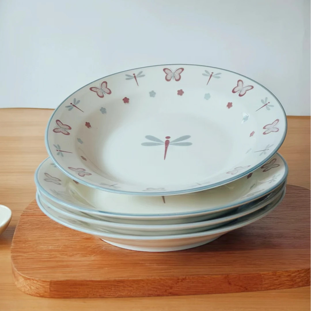 【瓷县令】法式田园复古8英寸蜻蜓梦早餐盘6只装甜品水果沙拉盘