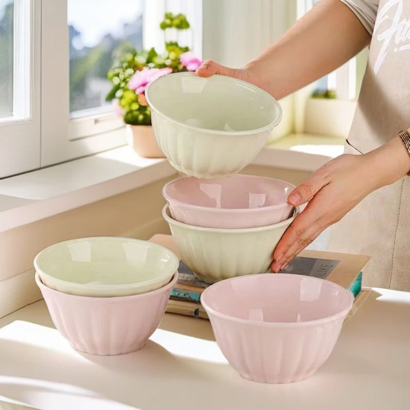 瓷县令雅枫奶油4.5英寸碗 6只家用陶瓷饭碗面碗混合装耐高温情侣