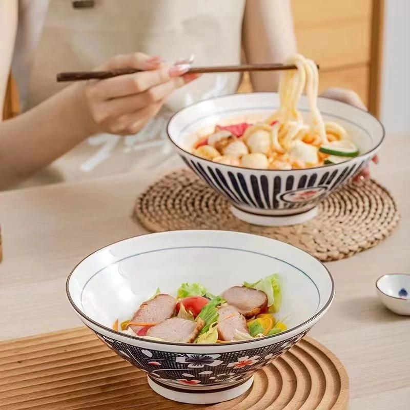 【主播心选】8英寸喇叭斗笠碗4只装家用陶瓷碗面碗汤碗大号吃饭碗