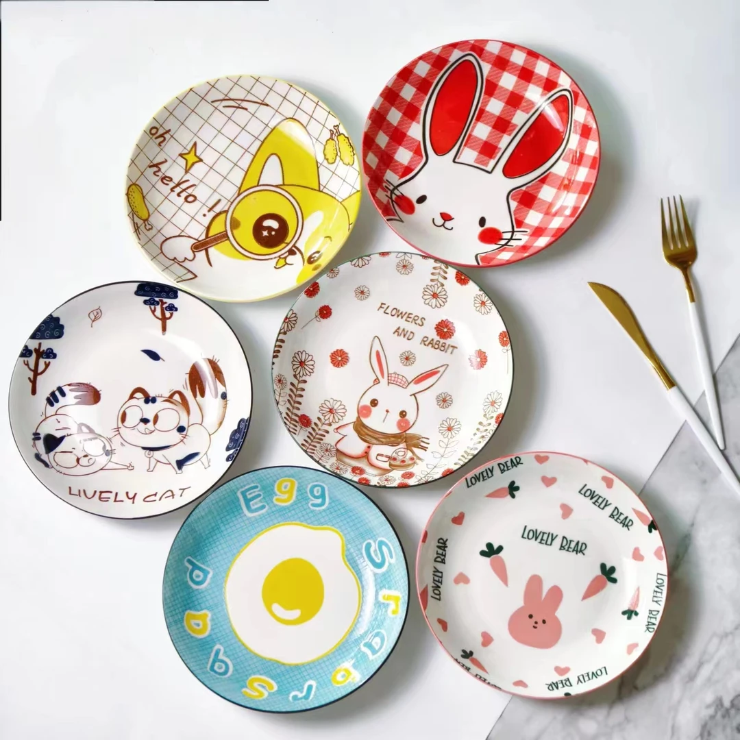 【清仓福利】8英寸可爱卡通陶瓷盘网红卡通盘六只可进微波炉烤箱