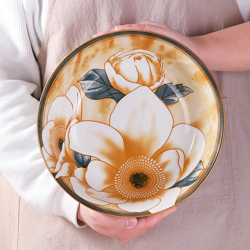 【瓷县令】10.5英寸山茶花2只立体浮雕加厚设计大汤碗可做酸菜鱼