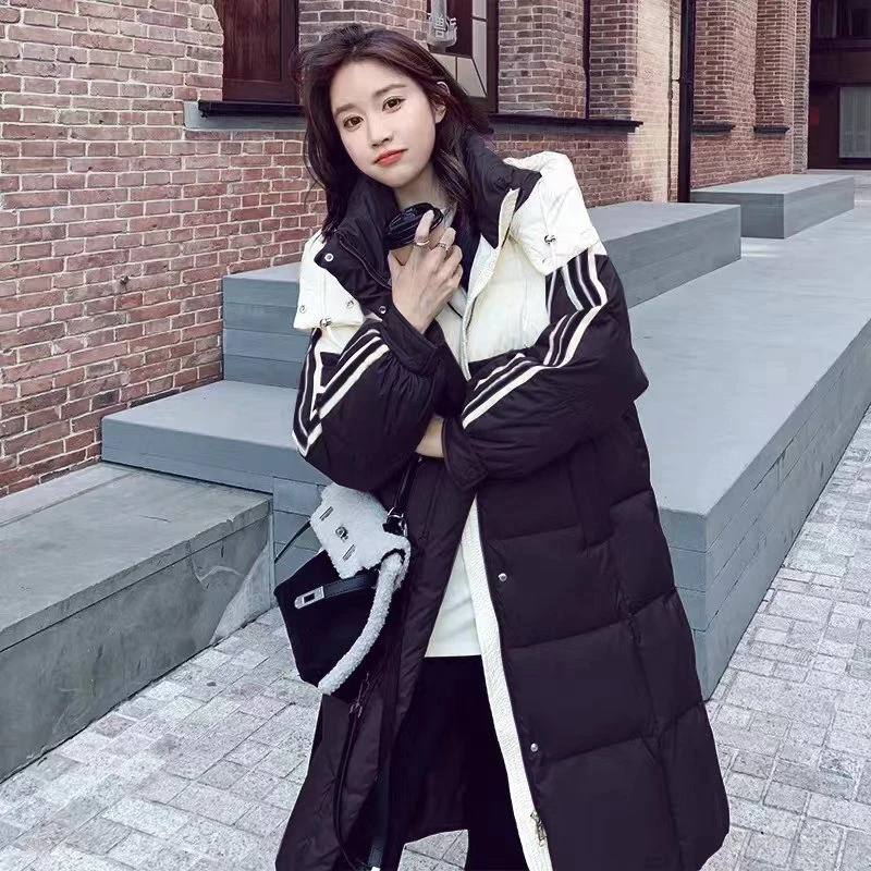 3699棉服女长款2024新款加厚宽松韩版棉衣撞色拼接时尚棉袄外套