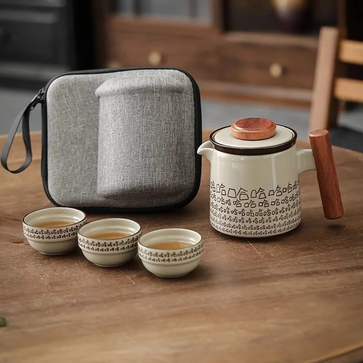 旅行茶具哈哈套装一壶三杯便携式快客杯功夫泡茶壶杯户外喝茶露营