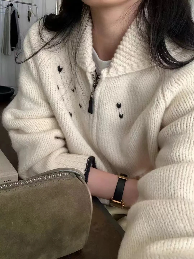 新款韩系精致爱心氛围感毛衣开衫软糯慵懒宽松针织外套女N4799