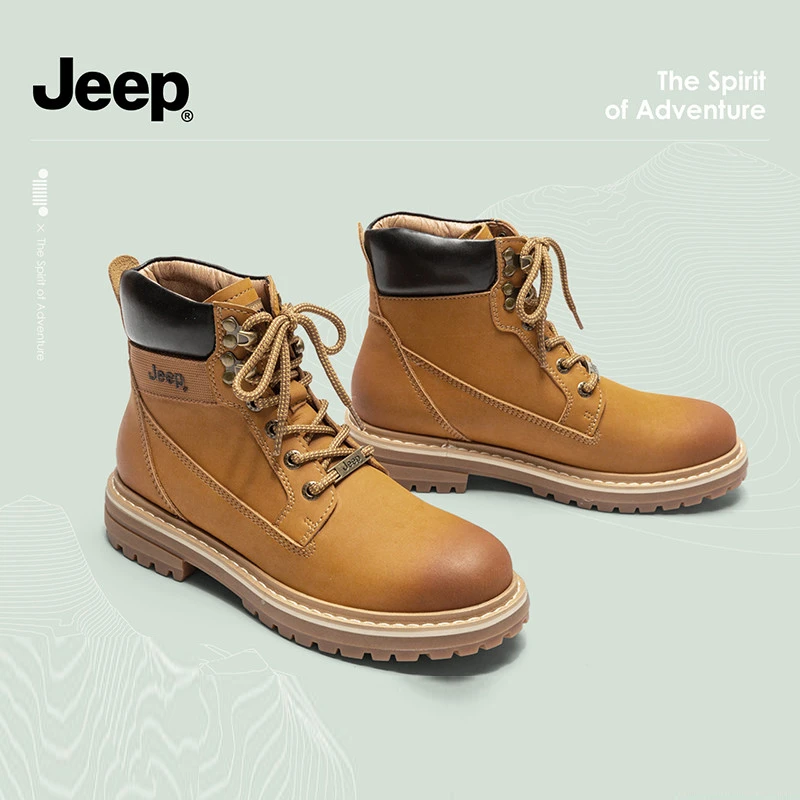 JEEP/吉普复古马丁靴女英伦风2023秋冬新款户外工装大黄靴短靴女