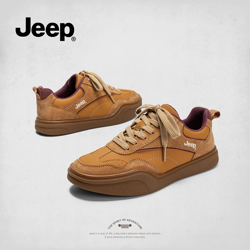 【JEEP吉普】2024秋季小众百搭低帮休闲板鞋纯皮面系带运动德训潮鞋