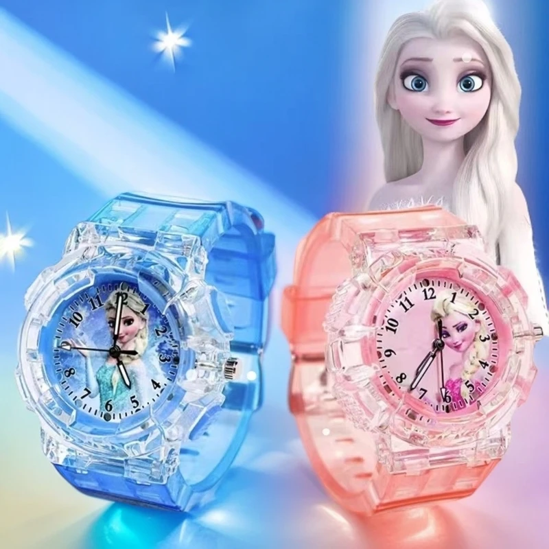 儿童手表艾莎女孩电子表爱莎公主发光玩具小学生儿童卡通手表可爱