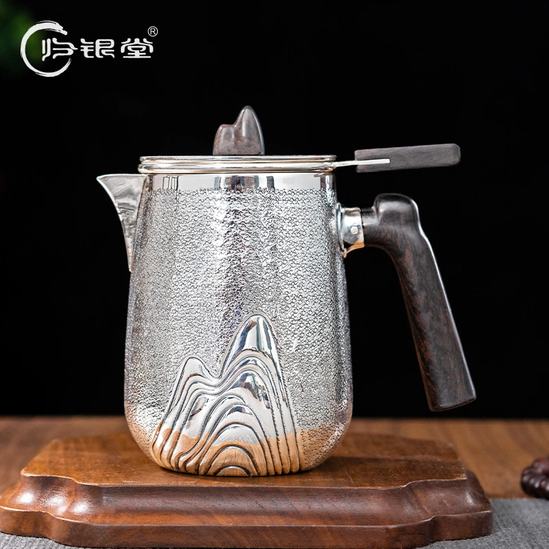 归银堂足银999山峦二合一泡茶壶银壶茶壶便携茶具GS-HCGB230401
