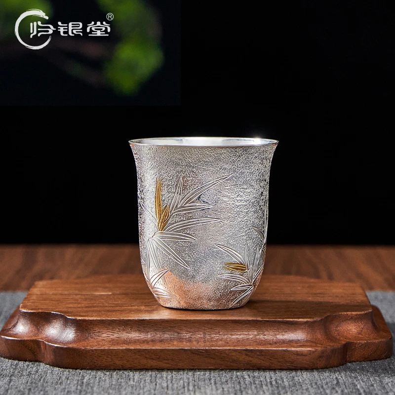 归银堂足银999雅竹主人杯品茗杯闻香杯手工茶杯茶具GS-ZYCB230301
