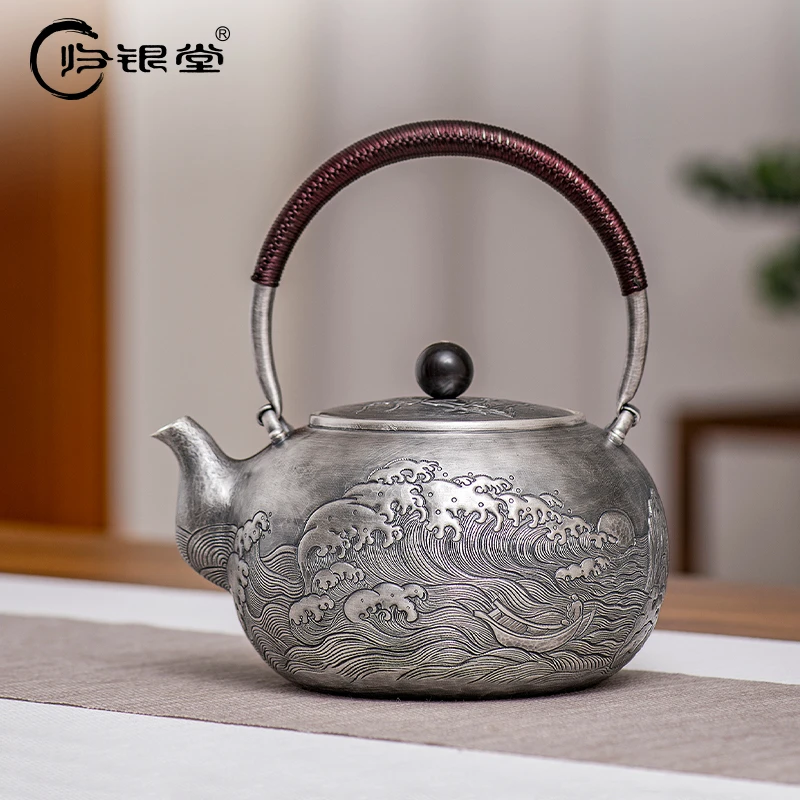 归银堂足银999乘风破浪烧水壶家用茶壶手工茶壶茶具GS-FCH200903