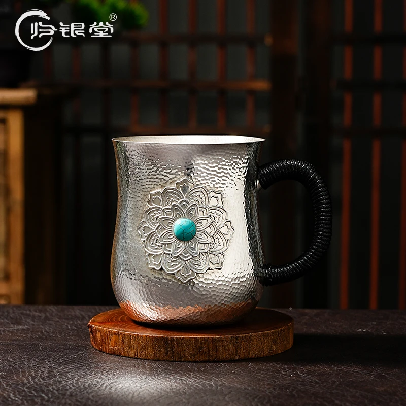 归银堂 足银银制品 创意花丝茶缸杯大容量杯马克杯GS-HCGB231201