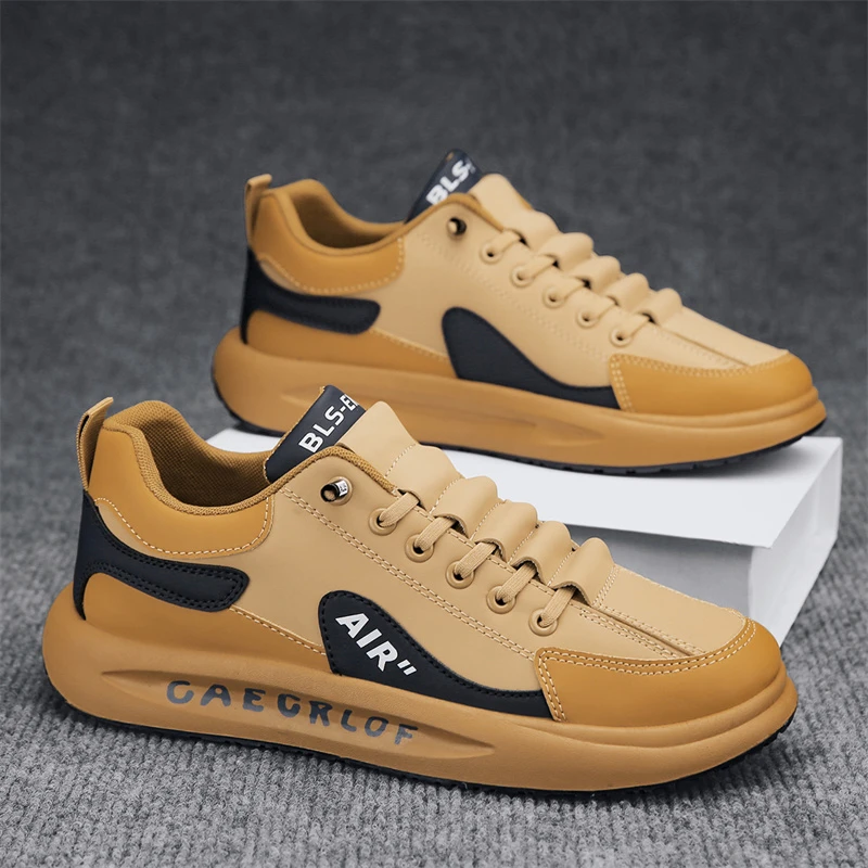 男鞋潮牌秋季2025新款厚底阿甘运动板鞋一脚蹬防滑跑步皮面老爹鞋