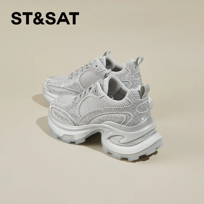 星期六时尚水钻厚底增高老爹鞋女2024新款夏季网红炸街运动休闲鞋