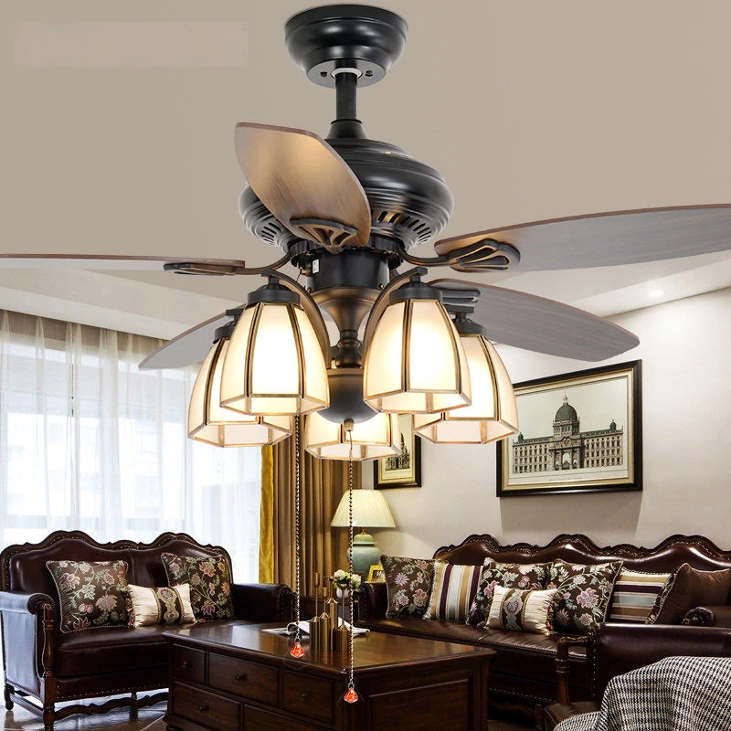 复古民宿电风扇灯餐厅吊扇灯客厅家用变频遥控带灯卧室电扇装饰灯