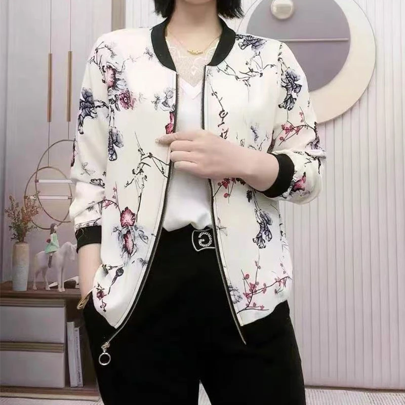 2023年新款女士外套时尚印花夏季薄款棒球领防晒上衣夹克女洋气