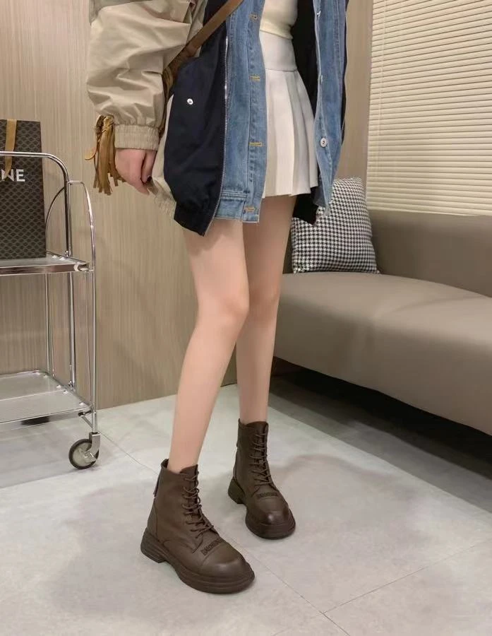 厚底马丁靴女靴子新款春秋季复古踝靴瘦瘦靴法式韩系      6102
