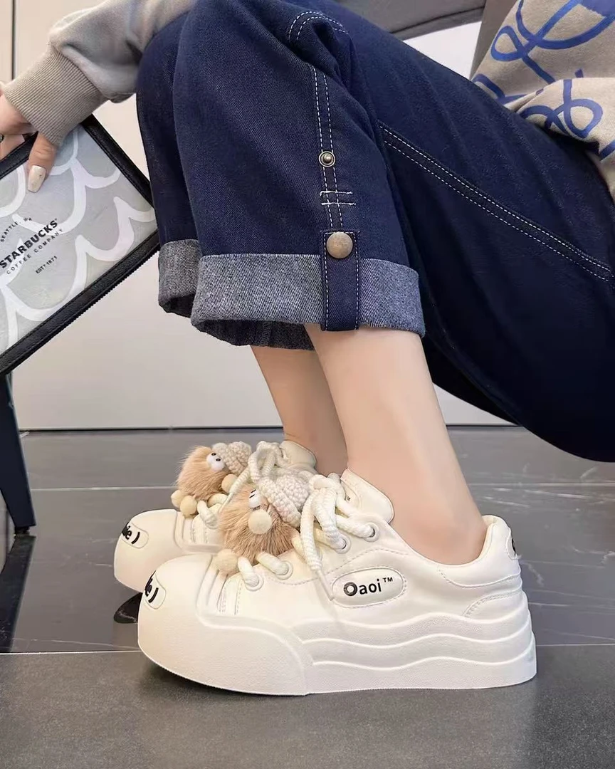 潮牌开口笑板鞋女鞋大头小白鞋学生厚底面包低帮休闲鞋  1500