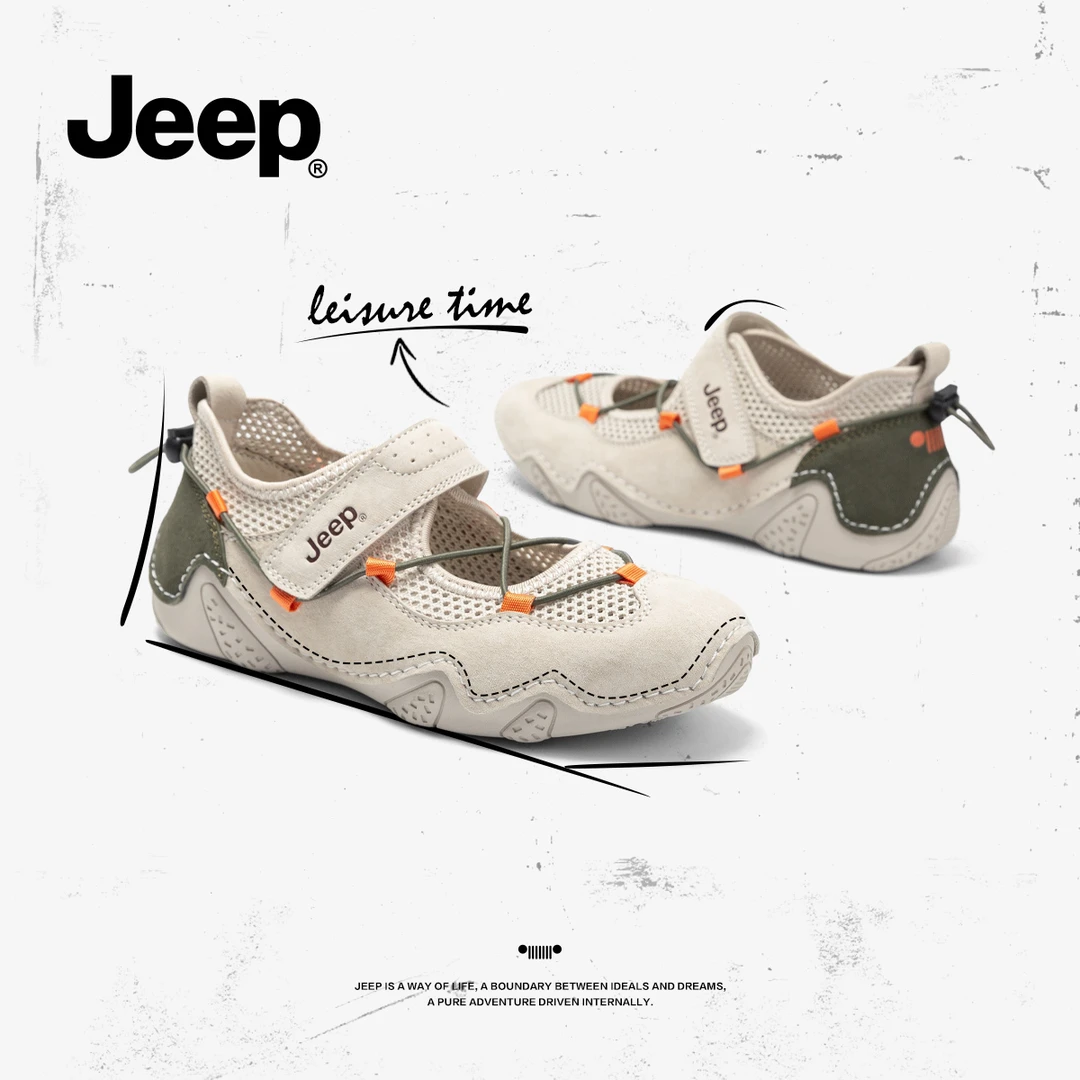jeep透气休闲玛丽珍女鞋2024春新款户外软底运动鞋女百搭平底单鞋