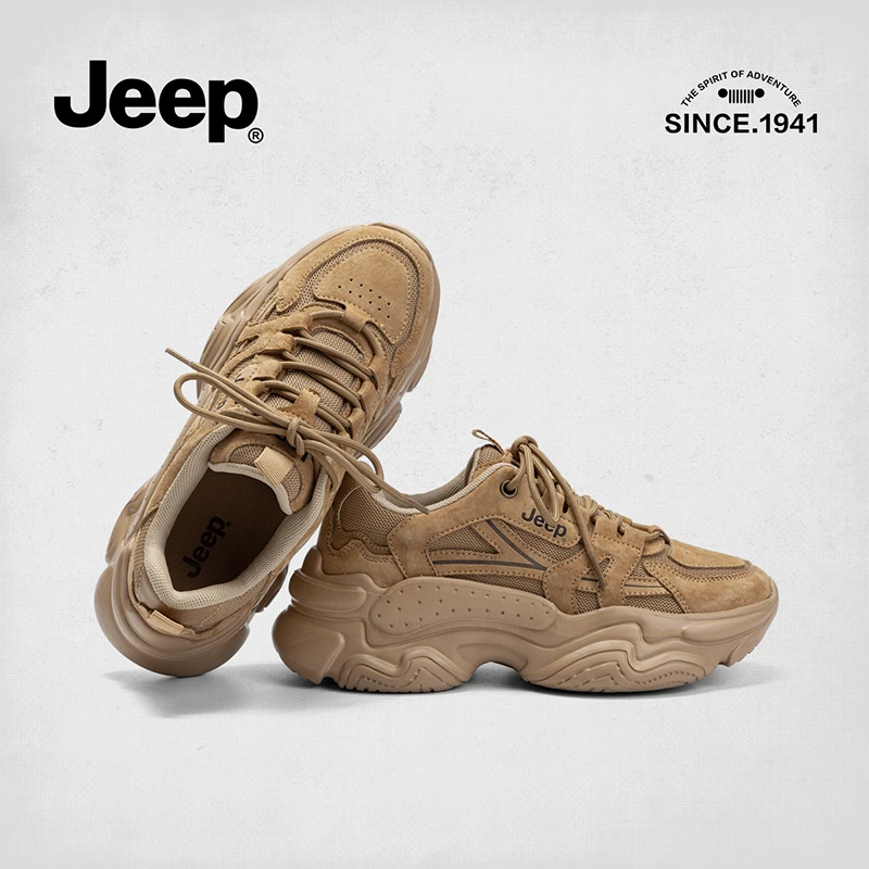 Jeep/吉普厚底老爹鞋女增高秋季户外休闲轻便白灰色女潮牌W